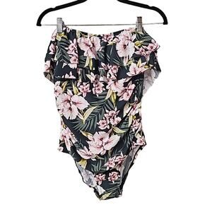 Kona Sol Bandeau Pique High Coverage One Piece Swimsuit Womens Large NEW